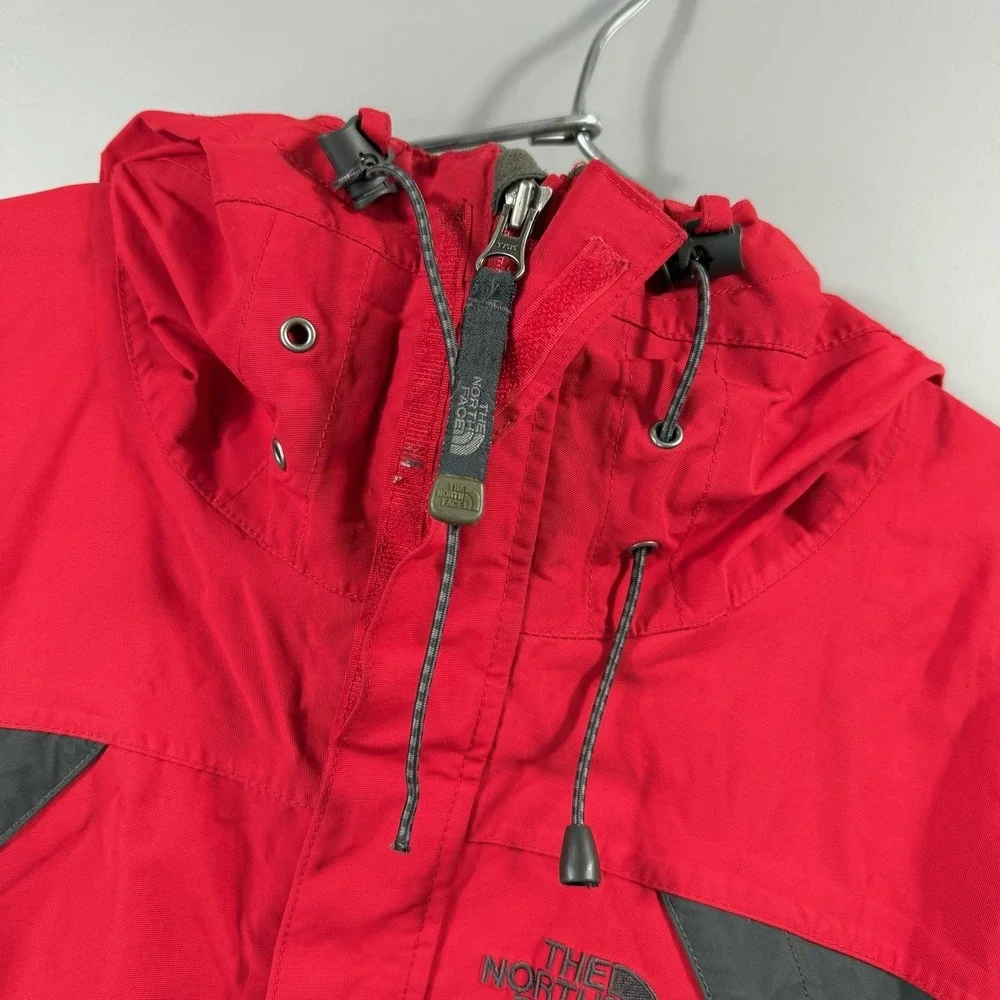 The North Face Jacket Mens Medium Red Gray HyVent Hooded Waterproof Ski Shell